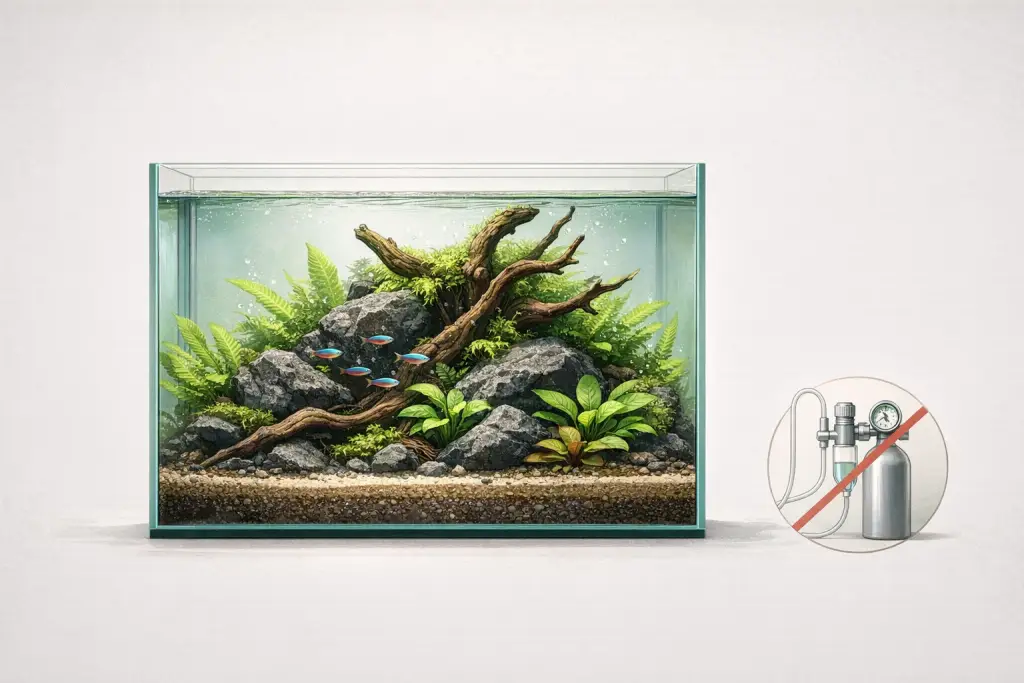 schéma aquascaping sans CO2 aquarium planté