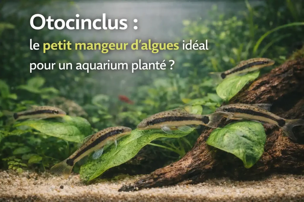 Groupe d’Otocinclus dans un aquarium communautaire planté