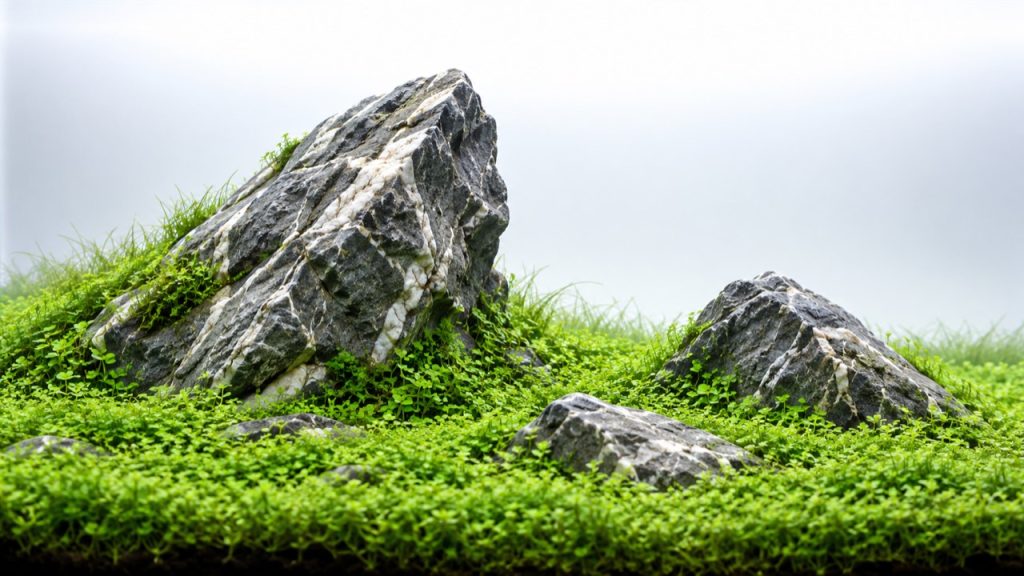 Composition de pierres en aquascaping de style Iwagumi