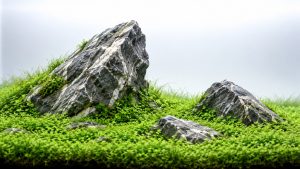 Composition de pierres en aquascaping de style Iwagumi